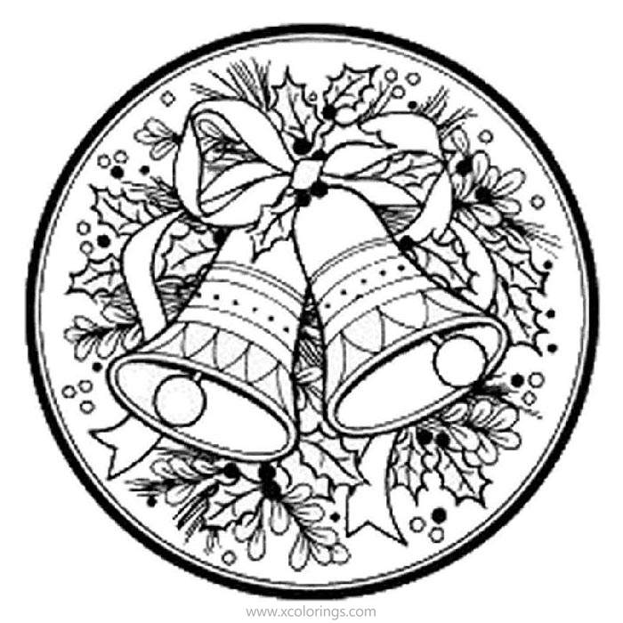 Free Christmas Bells Wreath Coloring Pages printable
