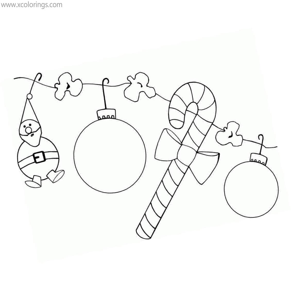 Free Christmas Ornament Coloring Pages with Candy Cane printable