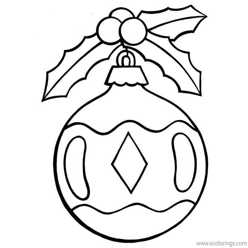 Free Christmas Ornament Coloring Pages with Holly printable