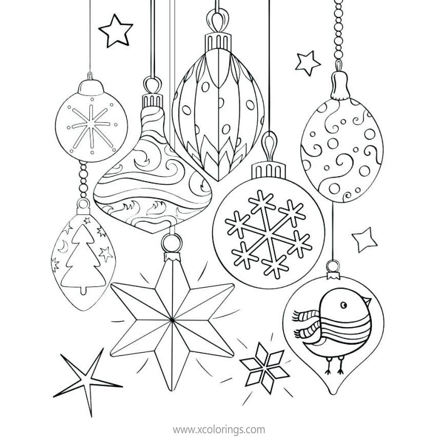 Free Christmas Ornament Coloring Pages with Stars printable