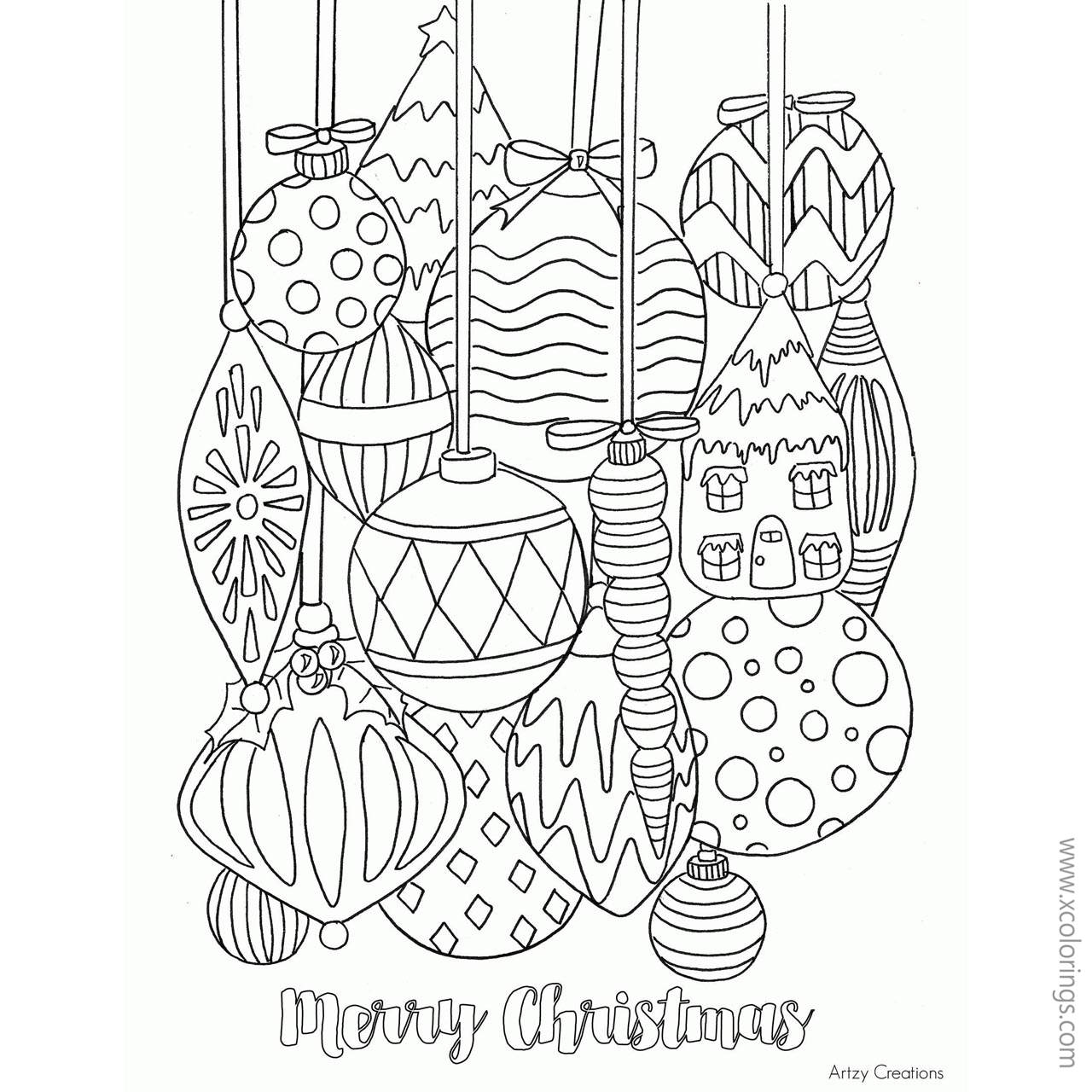 Free Christmas Ornaments Coloring Pages Hand Drawing printable