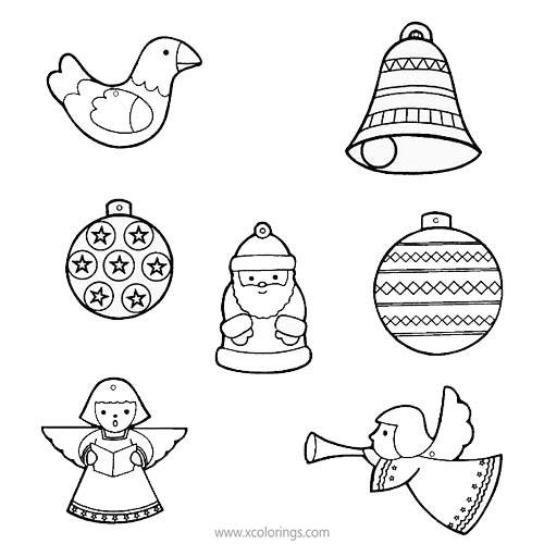 Free Christmas Ornaments Coloring Pages with Angels Bird and Bell printable
