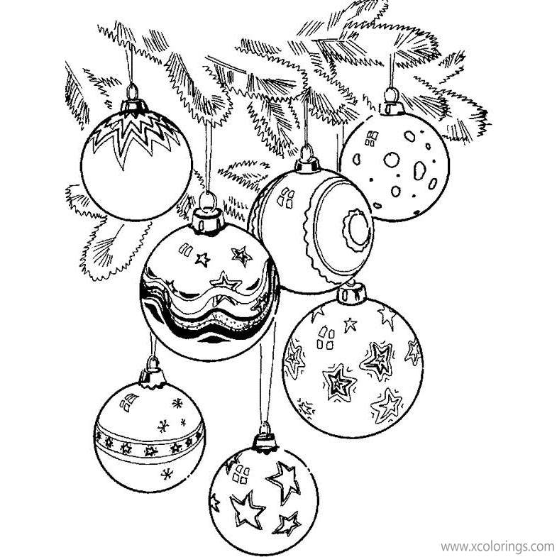 Free Christmas Ornaments On the Tree Coloring Pages printable