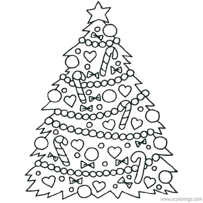 Free Christmas Ornaments and Candy Cones On the Tree Coloring Pages printable