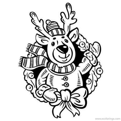 Free Christmas Reindeer Wreath Coloring Pages printable