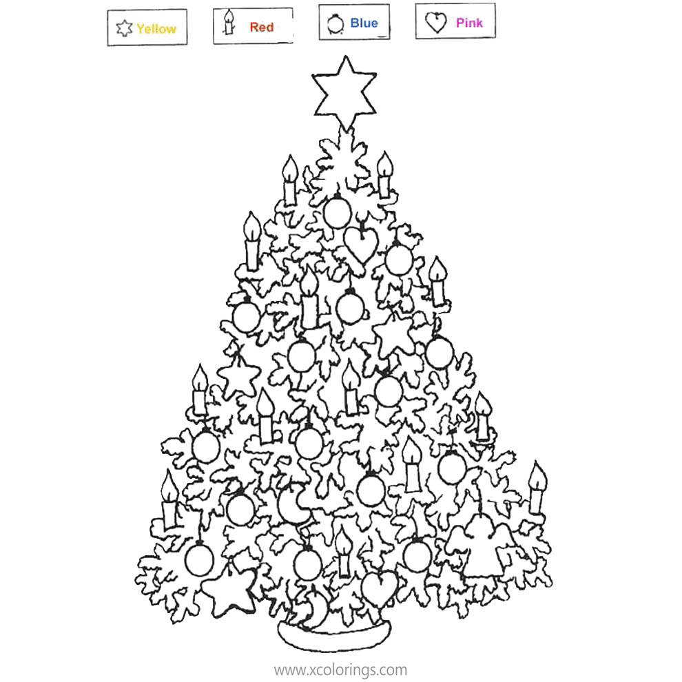 Free Christmas Tree Coloring Pages Color by Shape printable
