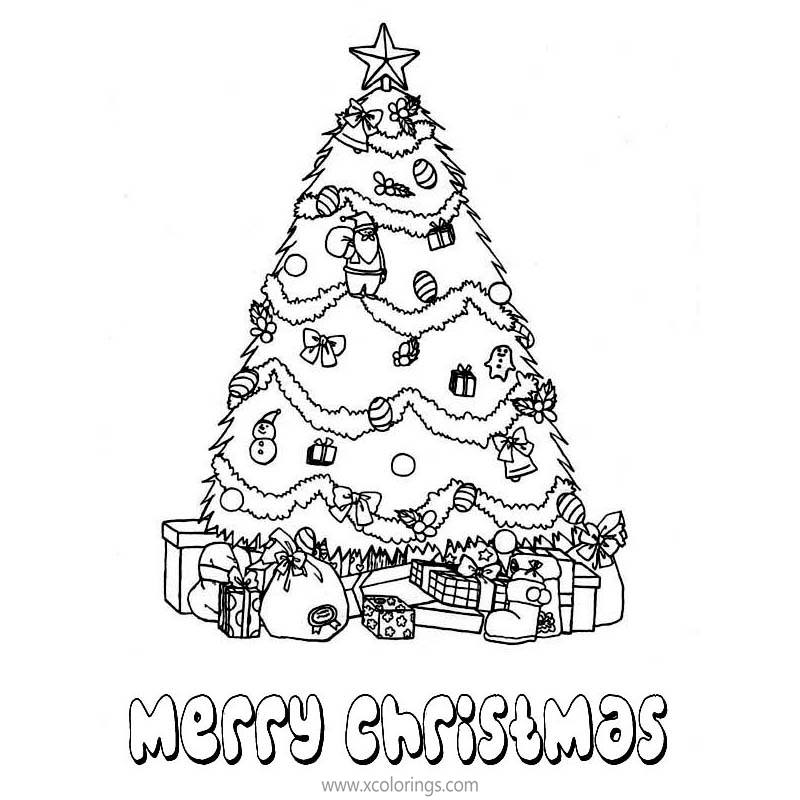 Free Christmas Tree Coloring Pages with Merry Christmas printable