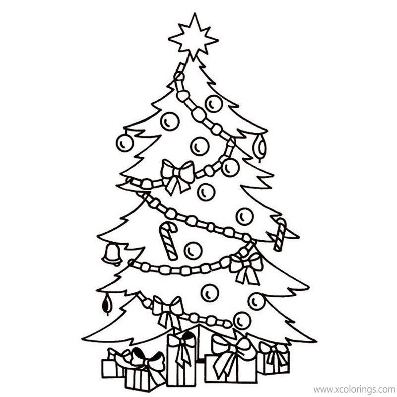 Free Christmas Tree Coloring Pages with Ornaments Candy Canes printable