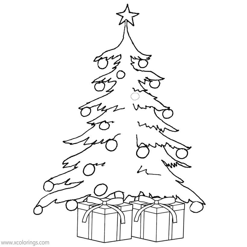 Free Christmas Tree Coloring Pages with Two Boxes printable