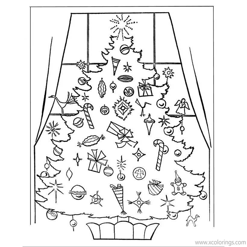 Free Christmas Tree by the Window Coloring Pages printable