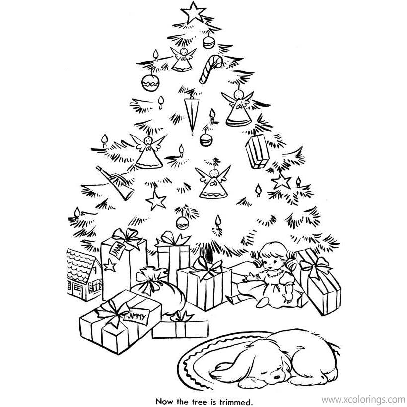 Christmas Tree with Angels Coloring Pages - XColorings.com