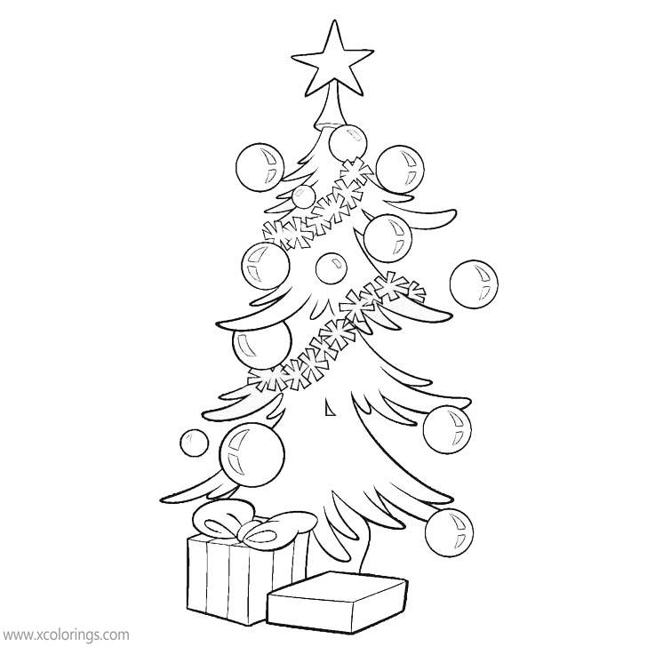 Free Christmas Tree with Ball Ornaments Coloring Pages printable