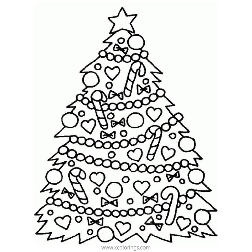 Free Christmas Tree with Candy Cane Coloring Pages printable