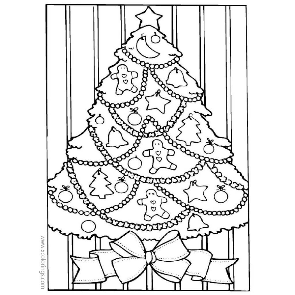 Free Christmas Tree with Gingerbread Man Coloring Pages printable