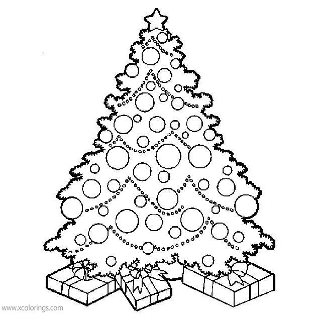 Free Christmas Tree with Lights and Ornaments Coloring Pages printable
