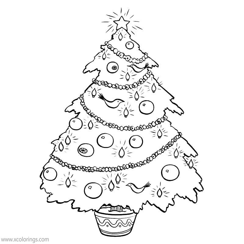 Free Christmas Tree with Pot Coloring Pages printable