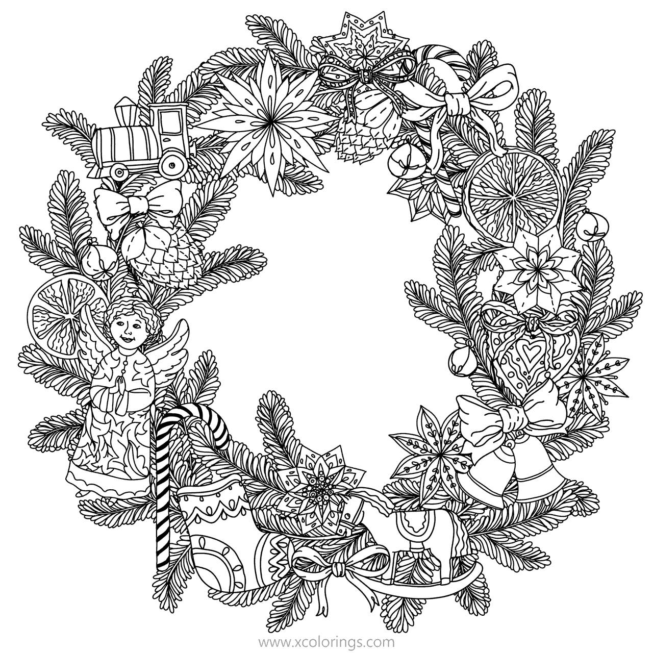 Free Christmas Wreath Coloring Pages by mashabr printable