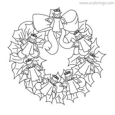 Free Christmas Wreath Coloring Pages with Angel Figurines printable