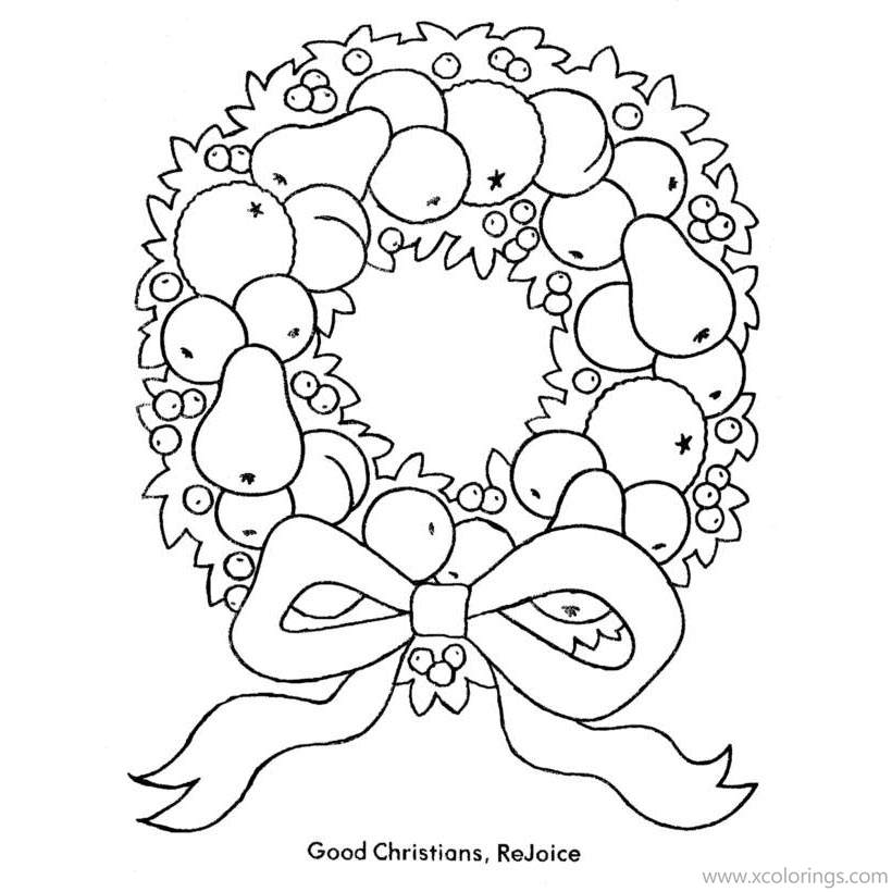 Free Christmas Wreath Coloring Pages with Apples Pears and Peaches printable