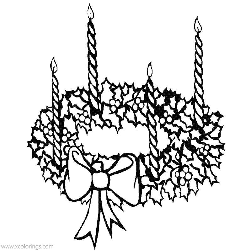 Free Christmas Wreath Coloring Pages with Candles printable