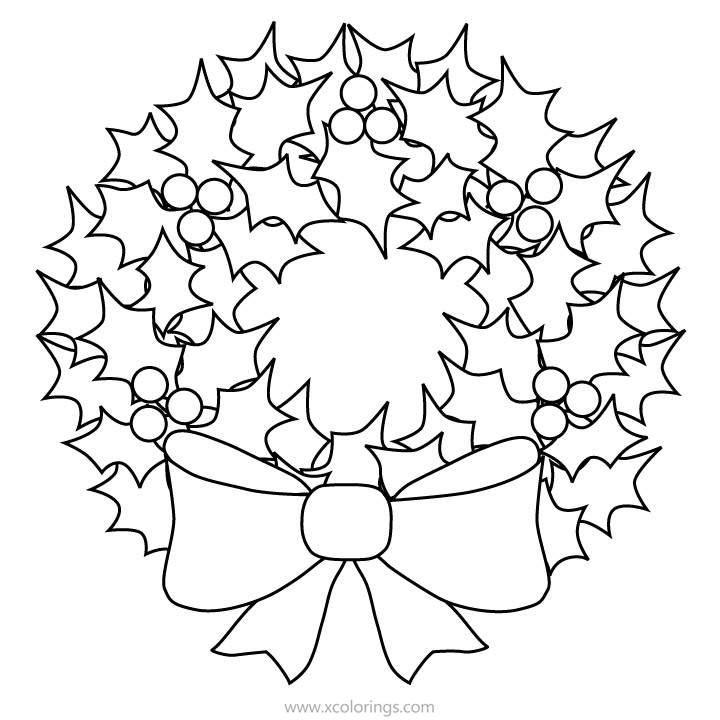 Free Christmas Wreath Coloring Pages with Ribbon printable