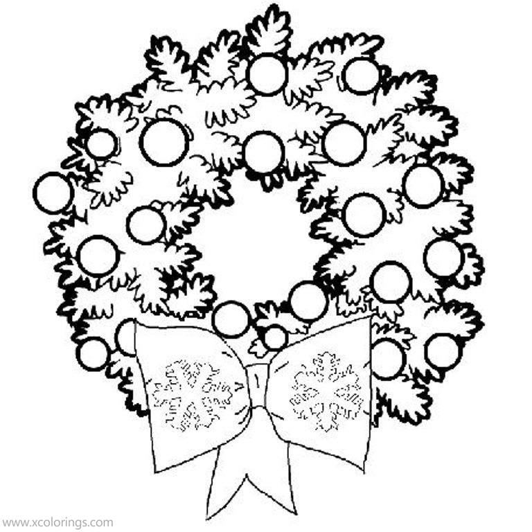 Free Christmas Wreath Coloring Pages with Snowflakes Bow printable