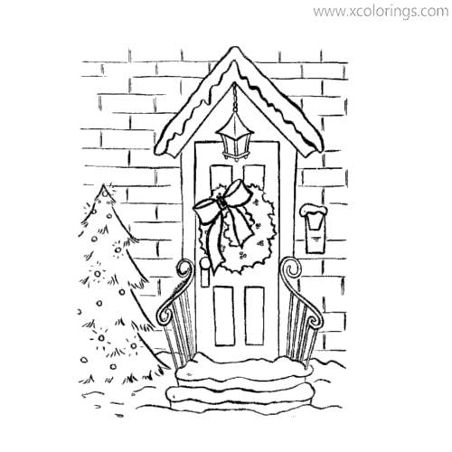 Free Christmas Wreath On the Door Coloring Pages printable