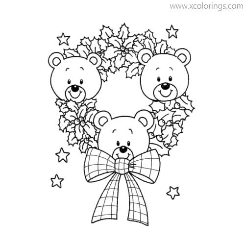 Free Christmas Wreath with Bears Coloring Pages printable