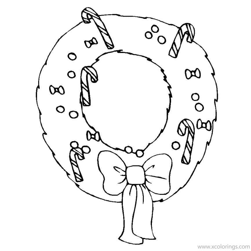 Free Christmas Wreath with Candy Canes Coloring Pages printable