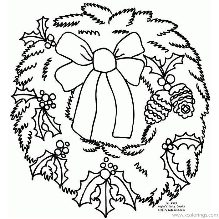Free Christmas Wreath with Cone Coloring Pages printable