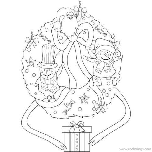 Free Christmas Wreath with Dolls Coloring Pages printable