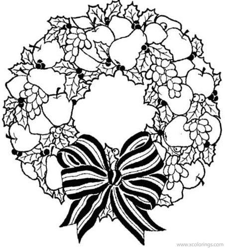 Free Christmas Wreath with Fruit Coloring Pages printable