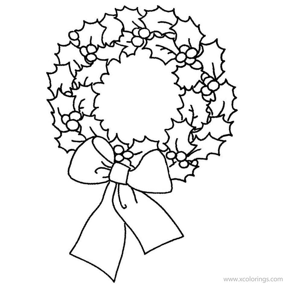 Free Christmas Wreath with Holly Coloring Pages printable