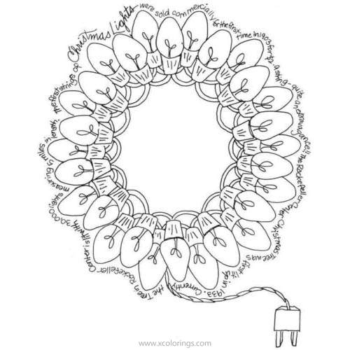 Free Christmas Wreath with Lights Coloring Pages printable