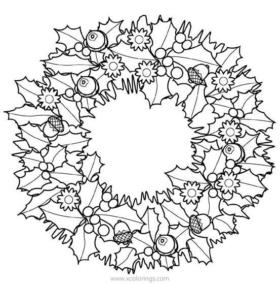 Free Christmas Wreath with Nuts Coloring Pages printable