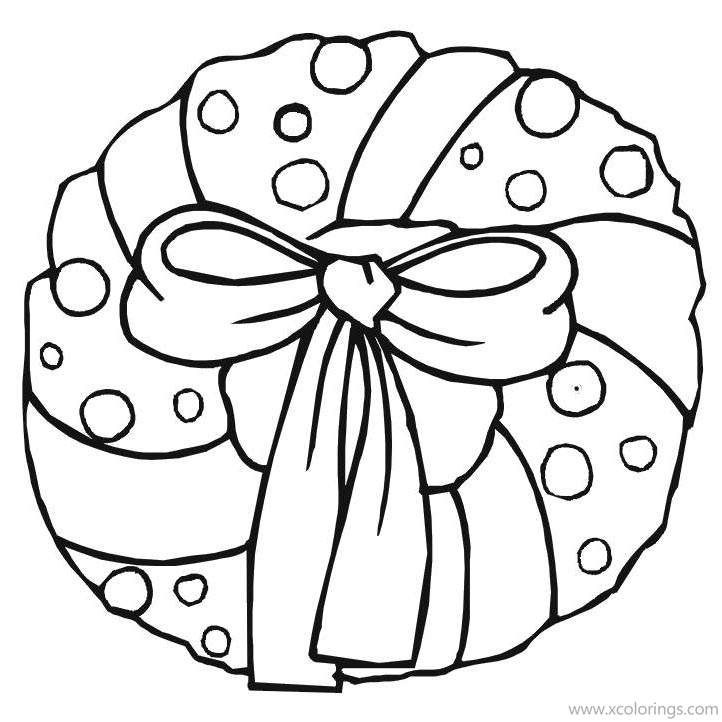 Free Christmas Wreath with Ribbon Coloring Pages printable