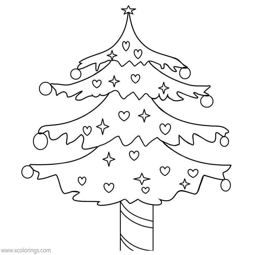 Free Cute Christmas Tree with Hearts Coloring Pages printable