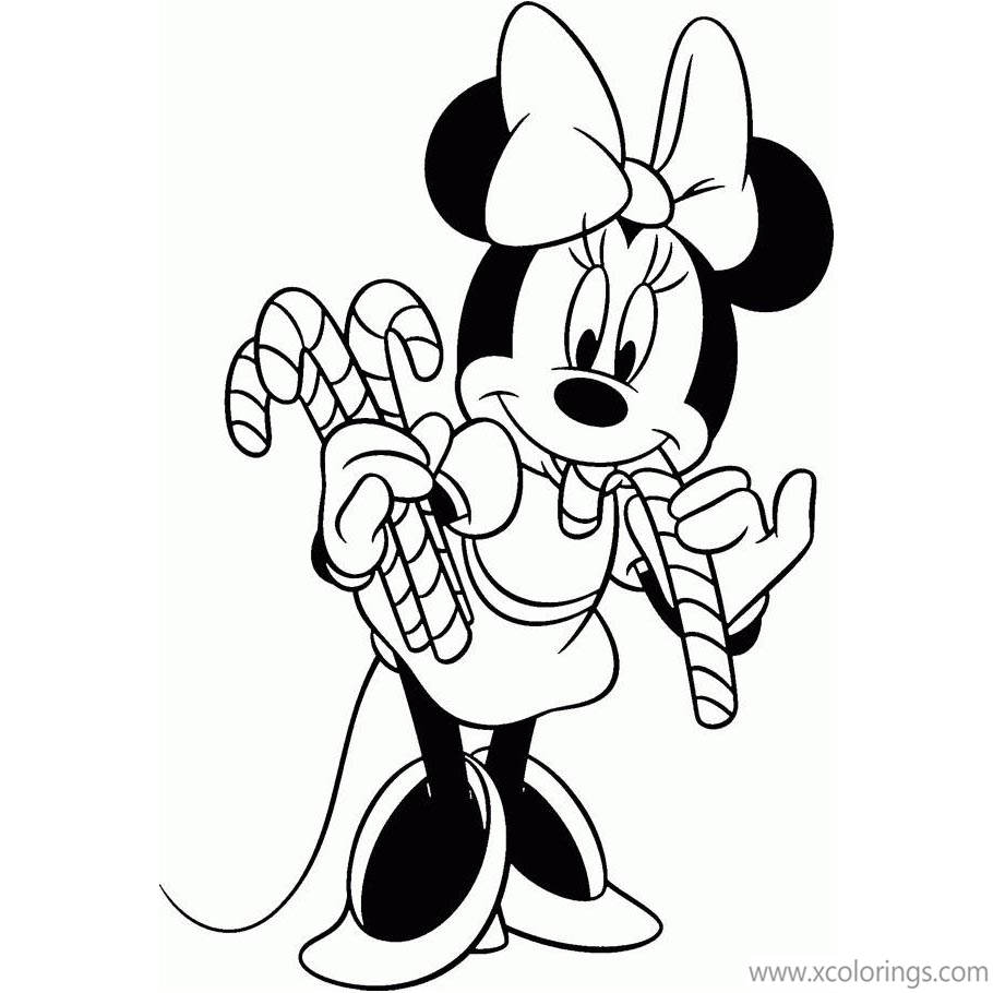 Free Disney Minnie Mouse and Candy Cane Coloring Pages printable