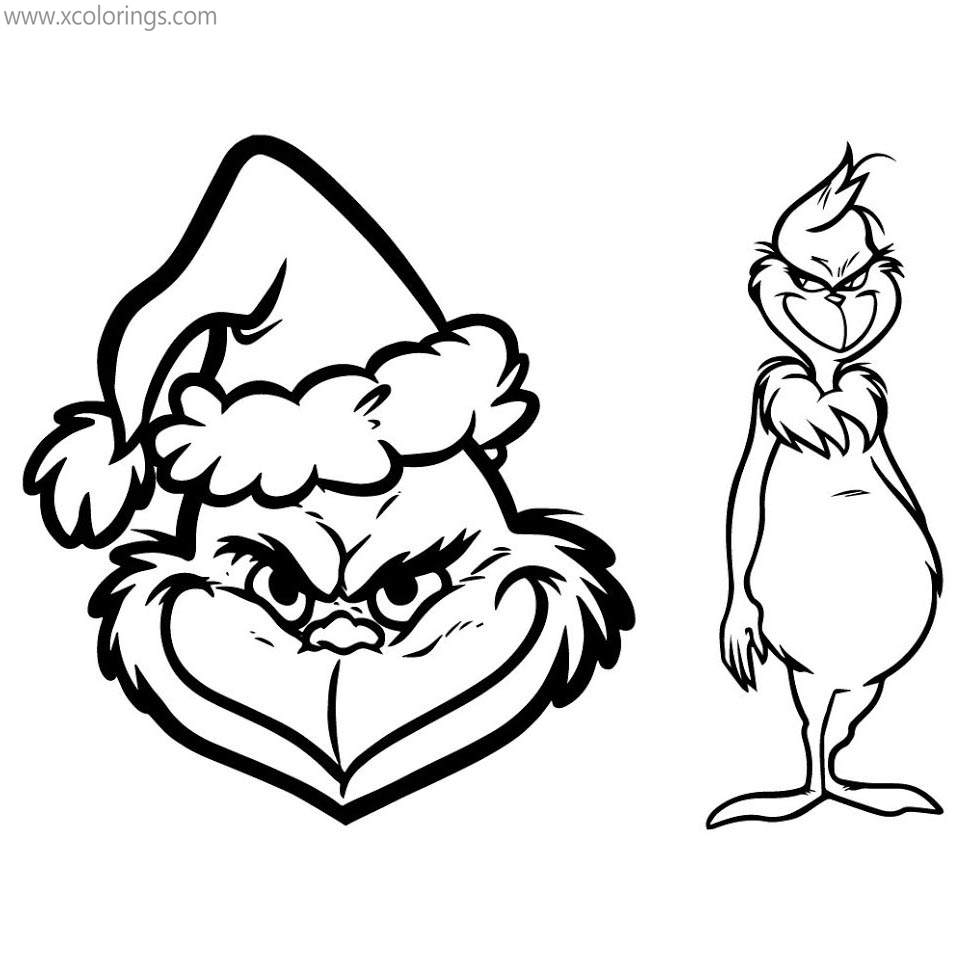 Dr. Seuss Grinch and His Head Coloring Pages - XColorings.com