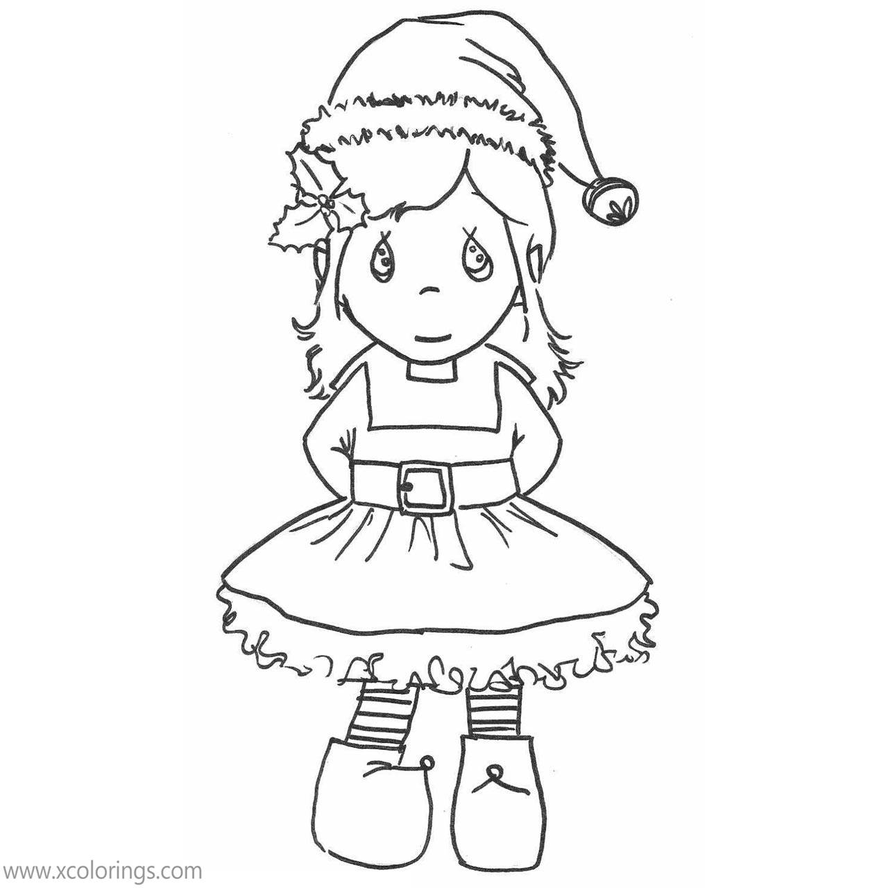 Free Elf On The Shelf Coloring Pages Elfin Girl in Santa Hat printable