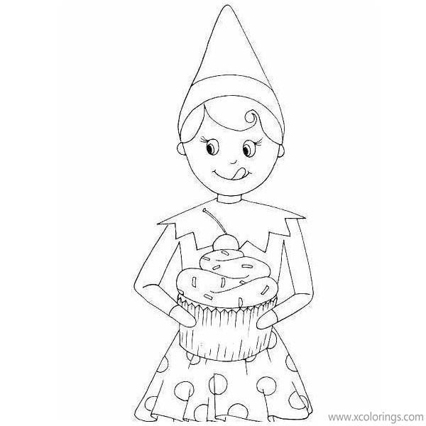 Free Elf On The Shelf Coloring Pages Snowflake with Cake printable