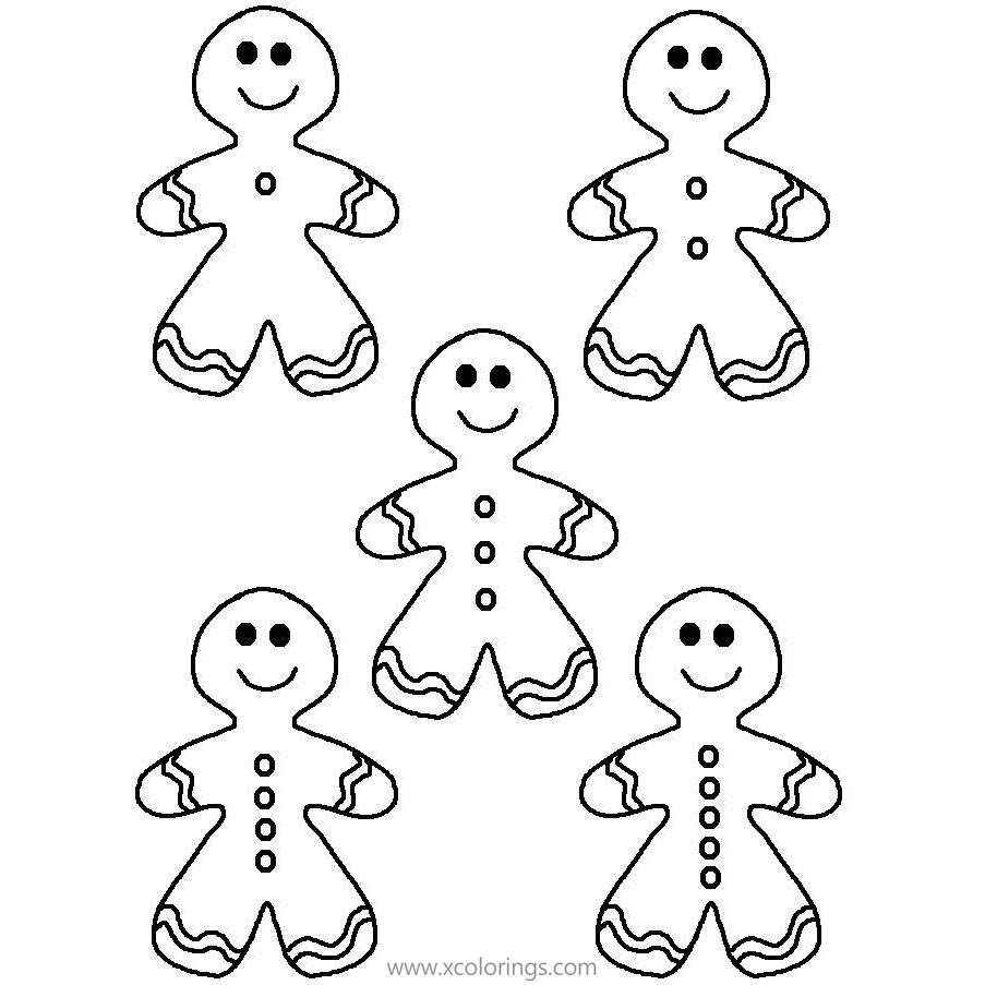 Free Five Gingerbread Man Coloring Pages printable
