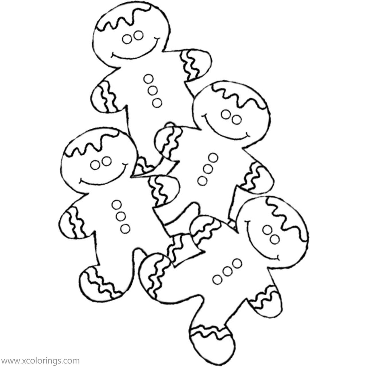Free Four Gingerbread Men with Hat Coloring Pages printable