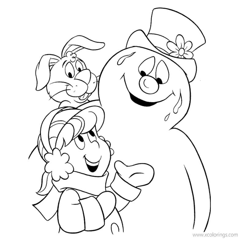 Free Frosty the Snowman Coloring Pages with Rabbit and Karen printable