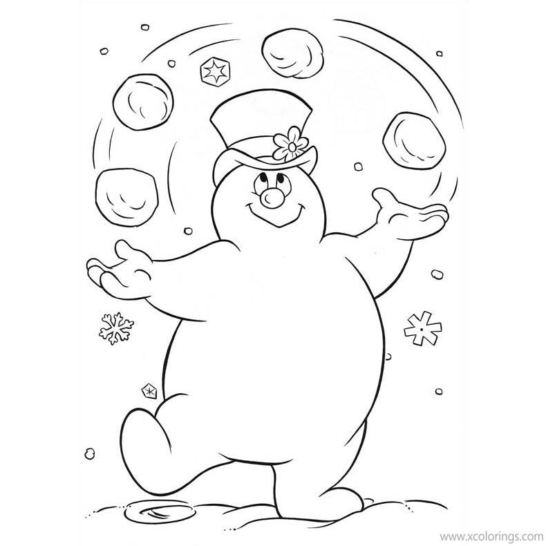 Free Frosty the Snowman Playing Snowballs Coloring Pages printable
