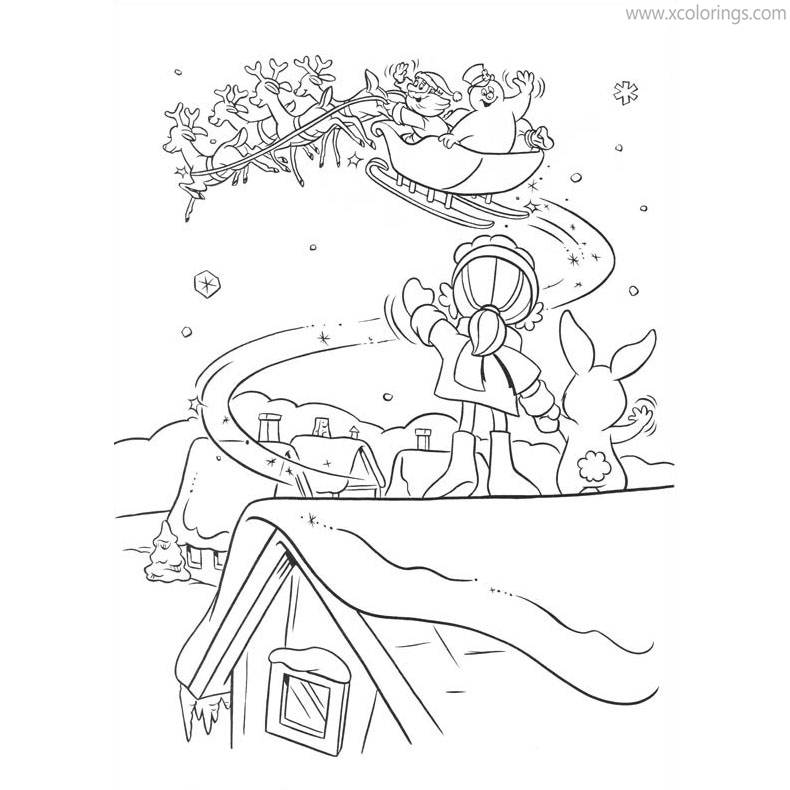 Free Frosty the Snowman and Santa Claus Leaving Coloring Pages printable