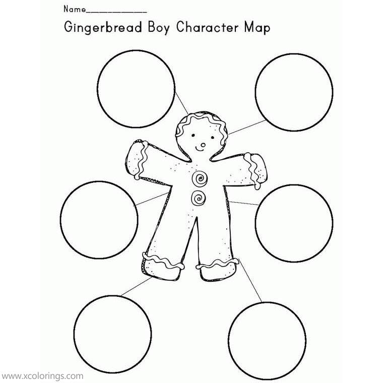 Free Gingerbread Man Character Map Coloring Pages printable