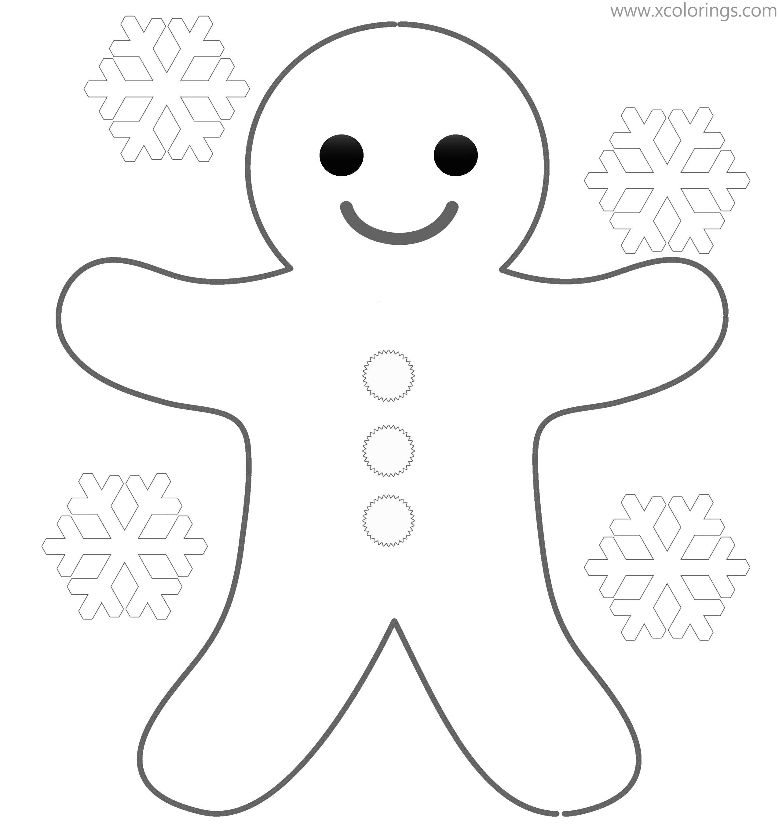 Free Gingerbread Man and Snowflakes Coloring Pages printable