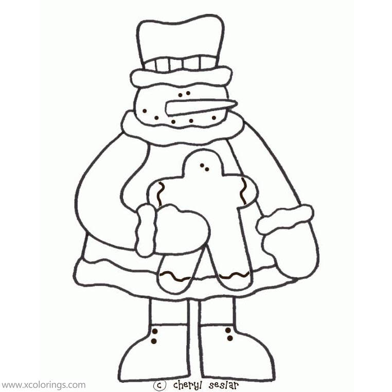 Free Gingerbread Man and Snowman Coloring Page printable
