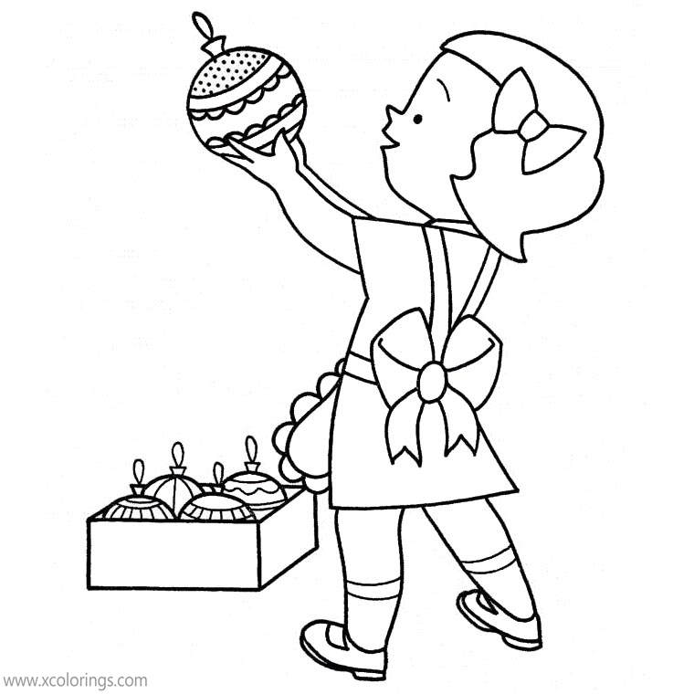 Free Girl and Christmas Ornaments Coloring Pages printable